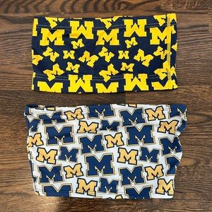 TWO University of Michigan game day cropped tube tops with M